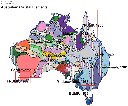 Sites of BMR deep seismic investigations