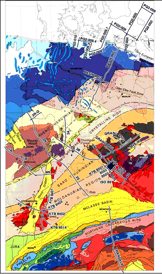 Location of DEKORP deep seismic profiles across central Europe