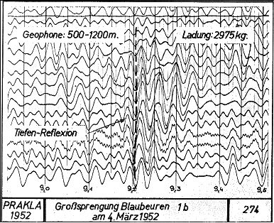 Seismic reflections at about 9.2 seconds