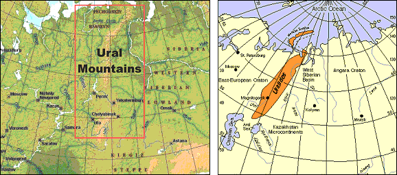 urals mountains map